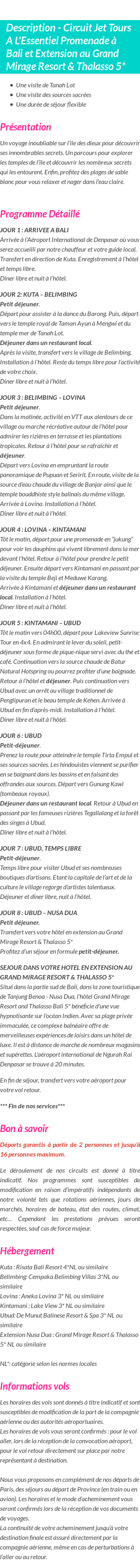 Détails du séjour