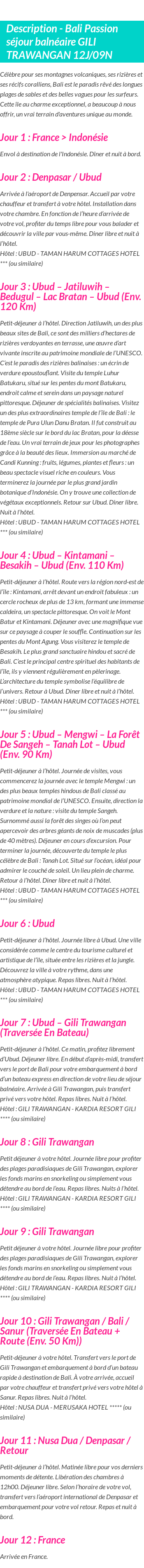 Détails du séjour