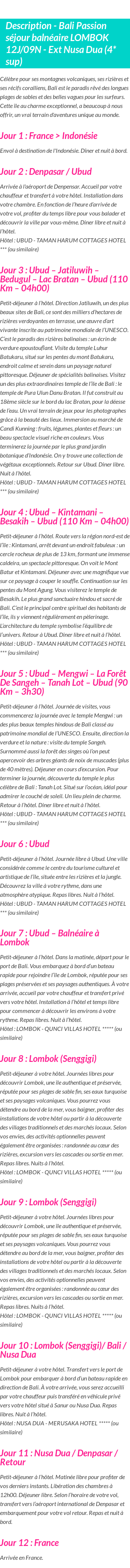Détails du séjour