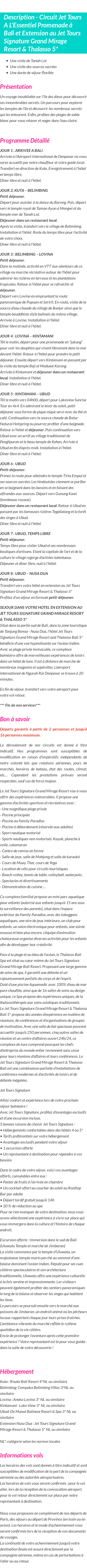 Détails du séjour