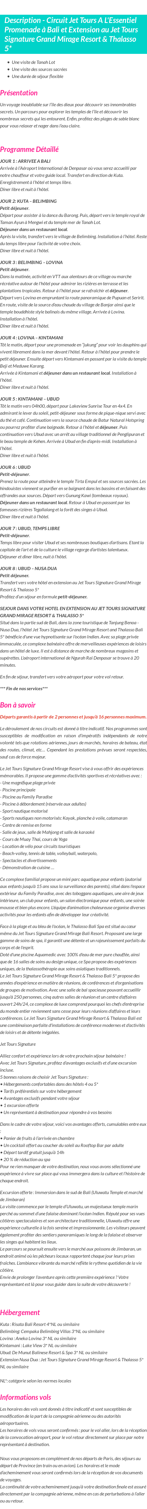 Détails du séjour