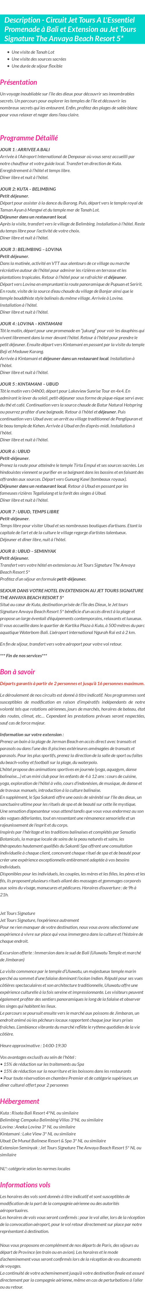 Détails du séjour