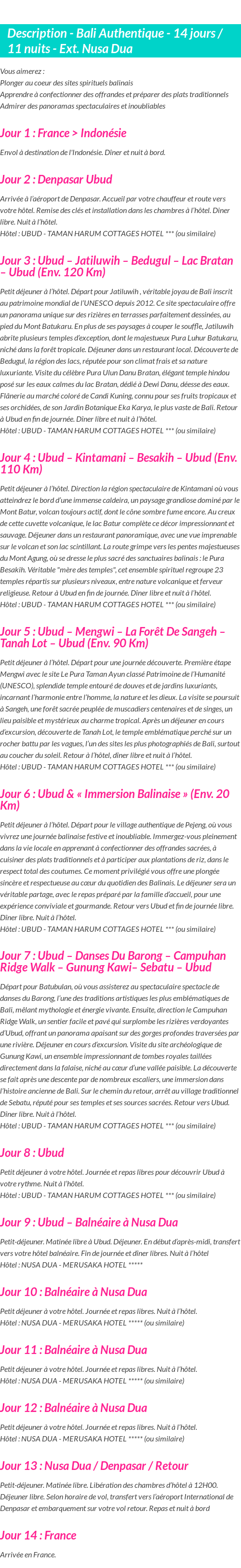 Détails du séjour