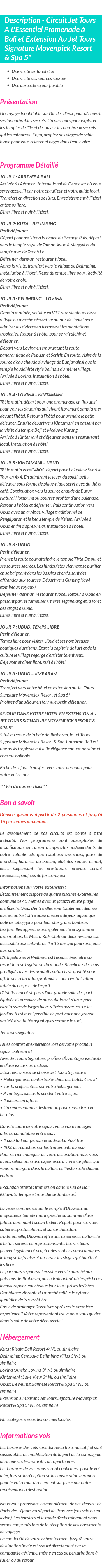 Détails du séjour