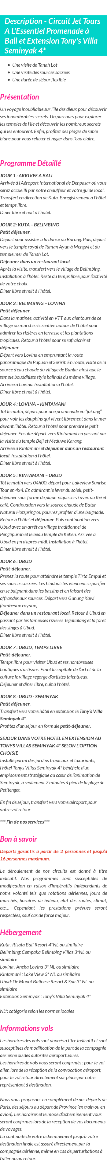 Détails du séjour