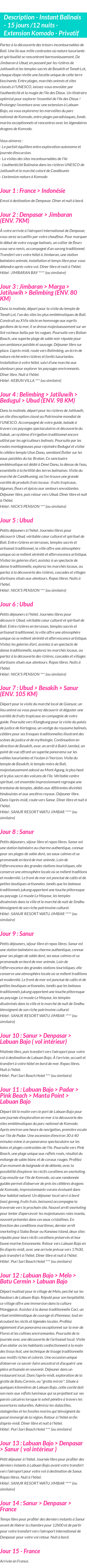 Détails du séjour
