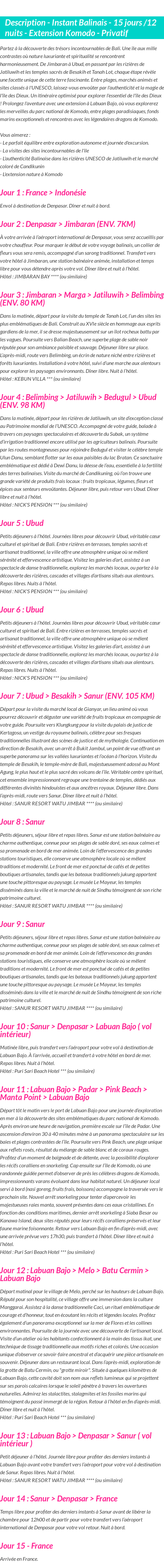 Détails du séjour