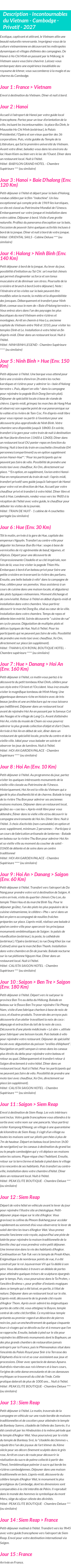 Détails du séjour