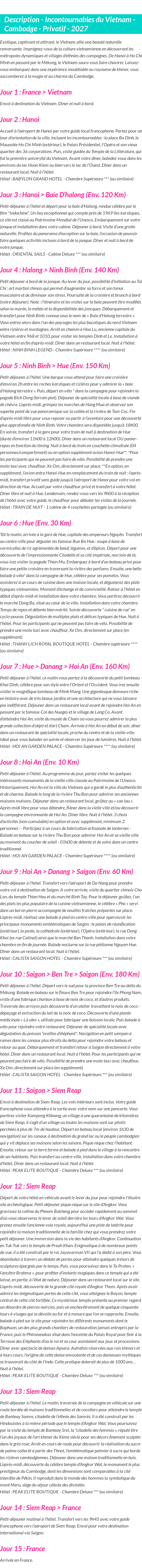 Détails du séjour