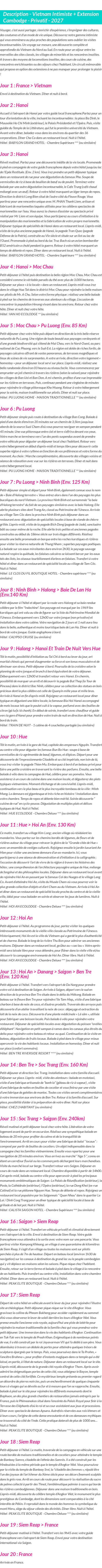 Détails du séjour