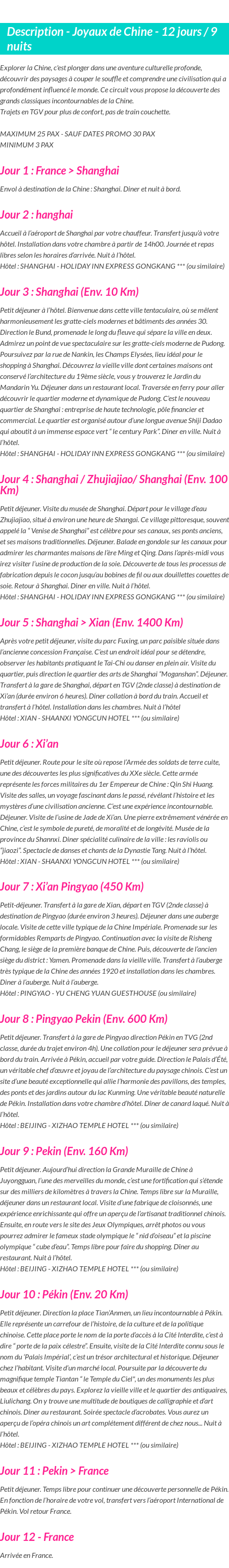 Détails du séjour