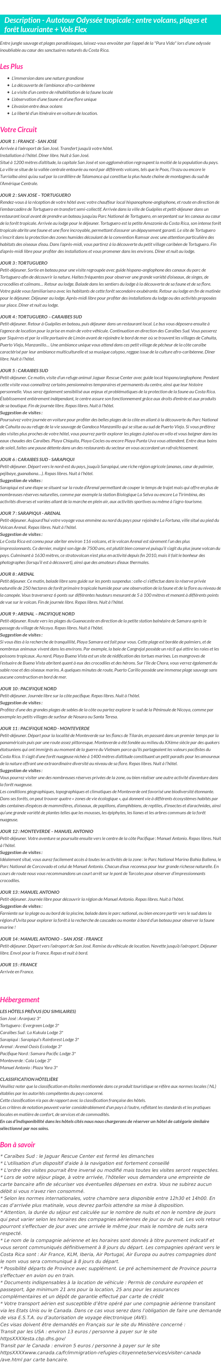 Détails du séjour