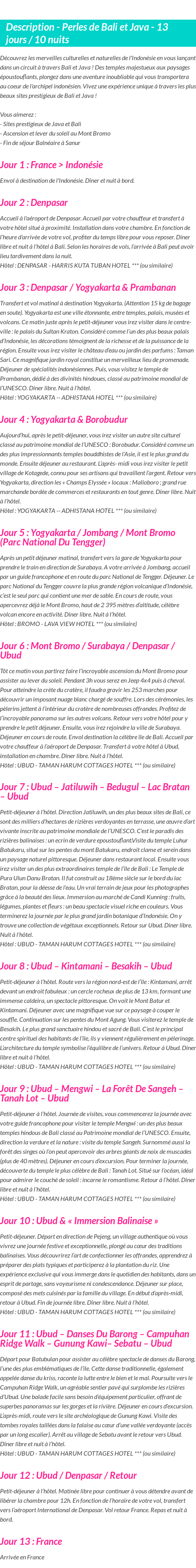 Détails du séjour