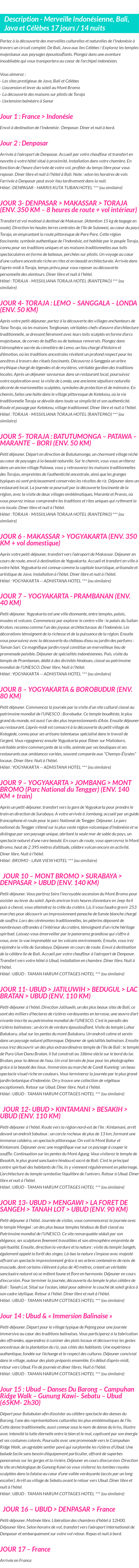 Détails du séjour
