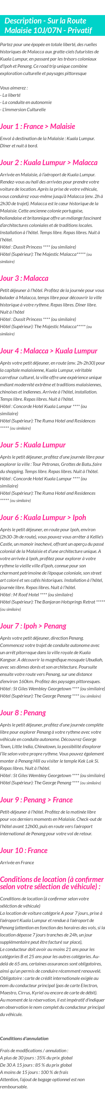 Détails du séjour