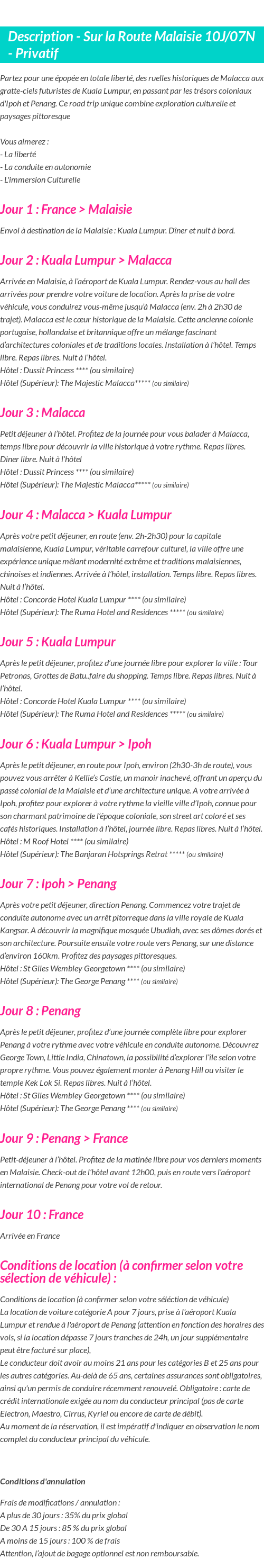 Détails du séjour