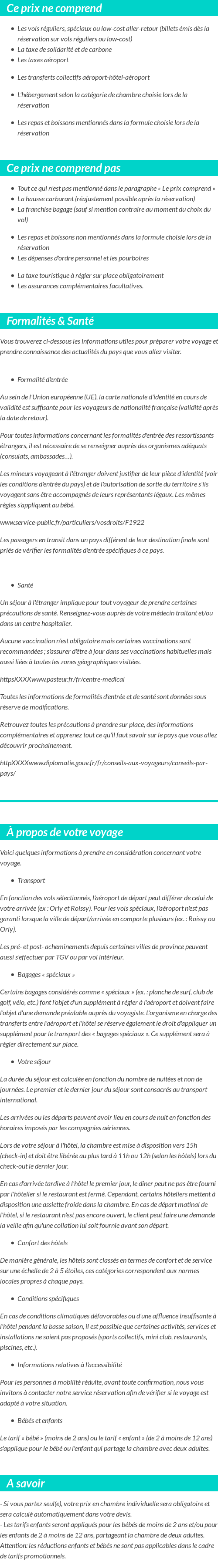 Conditions tarifaires