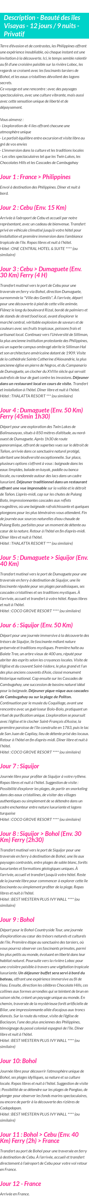 Détails du séjour