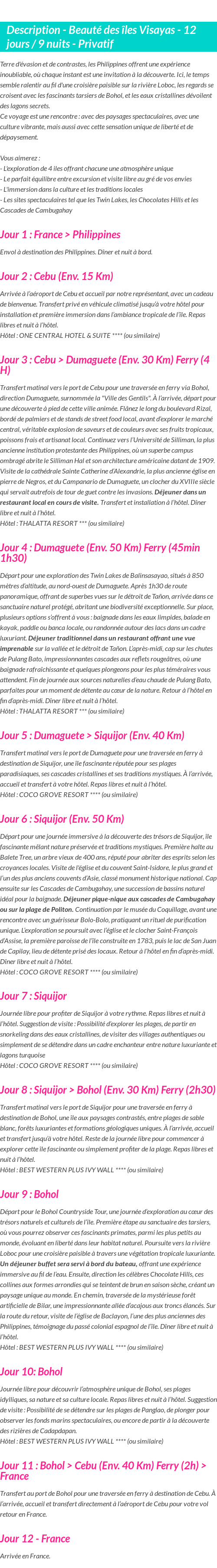 Détails du séjour