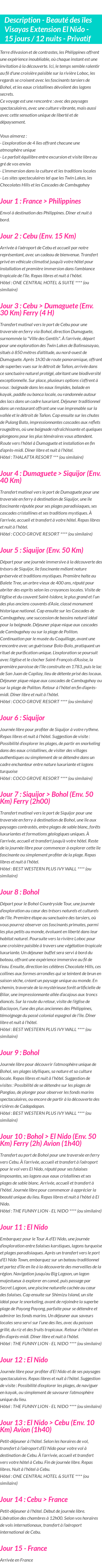 Détails du séjour
