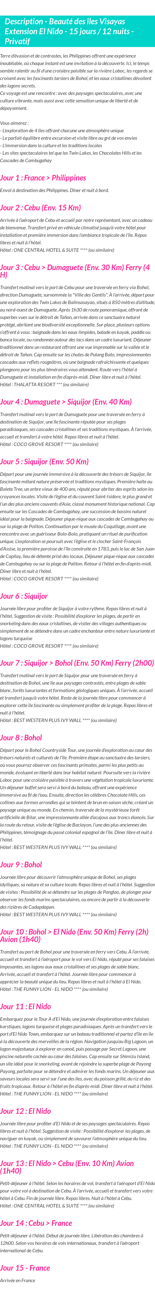 Détails du séjour