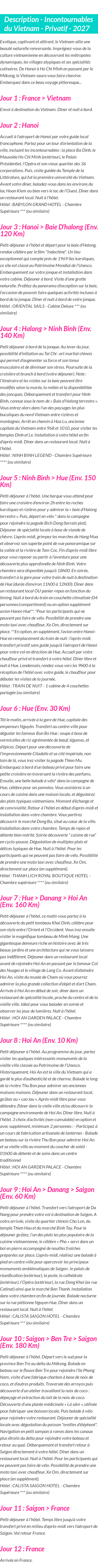 Détails du séjour
