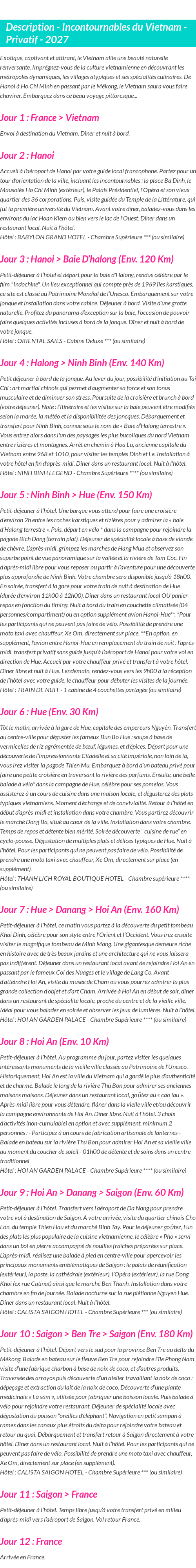 Détails du séjour