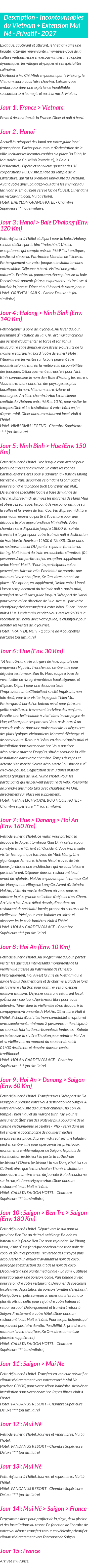 Détails du séjour