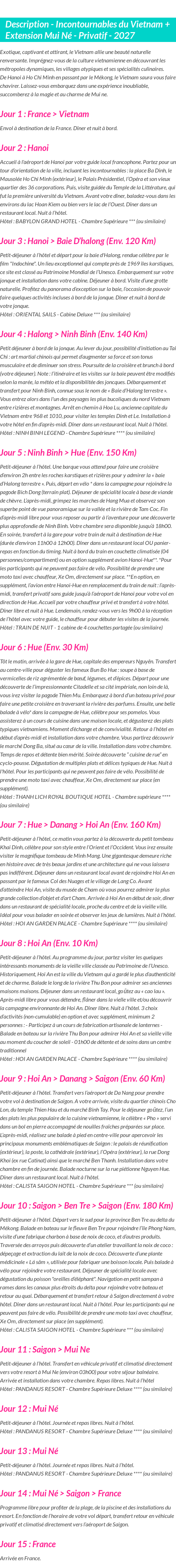 Détails du séjour