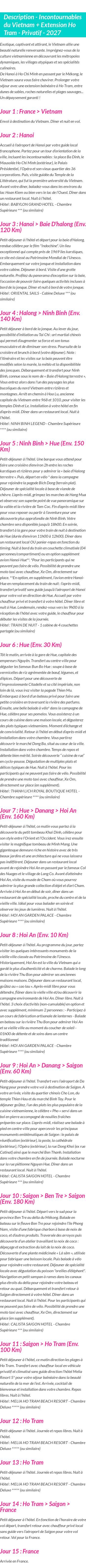 Détails du séjour