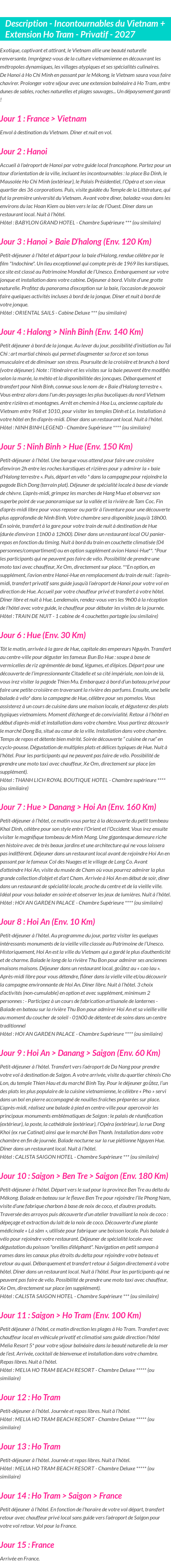 Détails du séjour