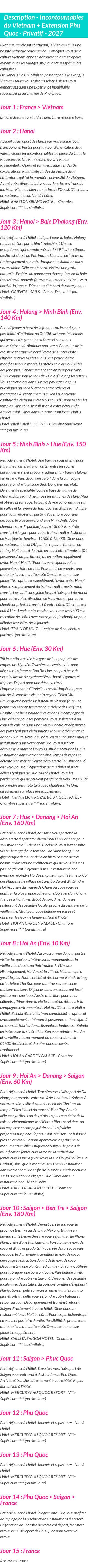 Détails du séjour