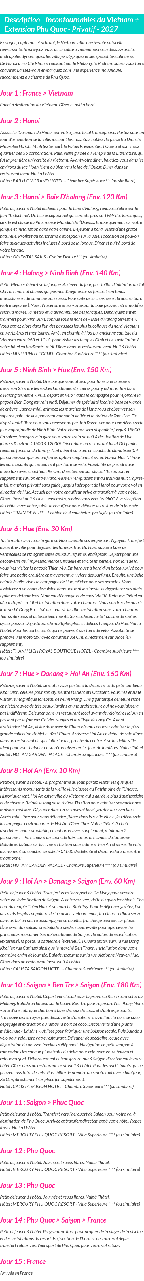 Détails du séjour