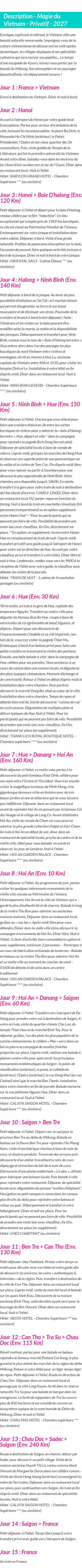 Détails du séjour