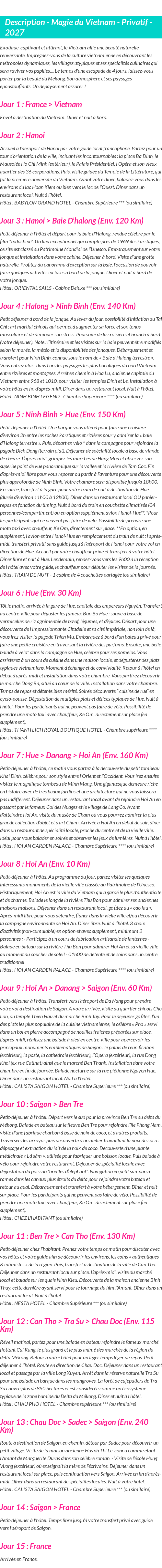 Détails du séjour