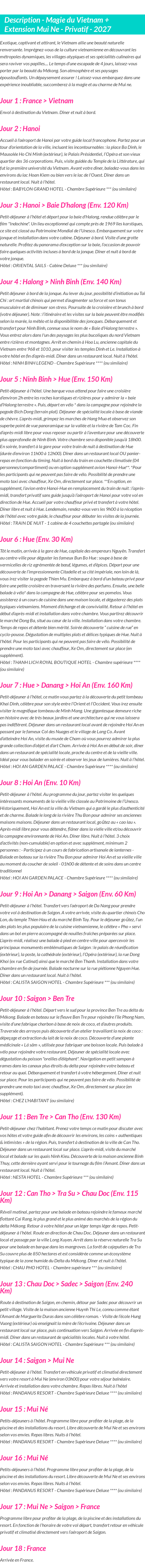 Détails du séjour
