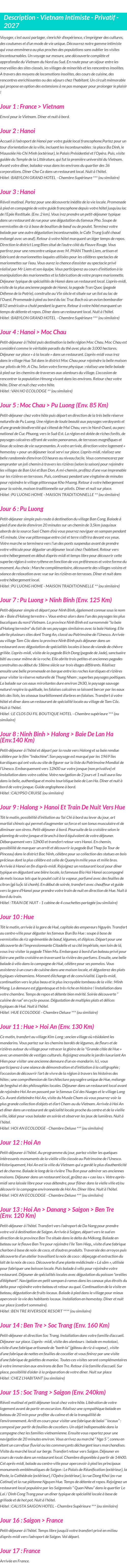 Détails du séjour
