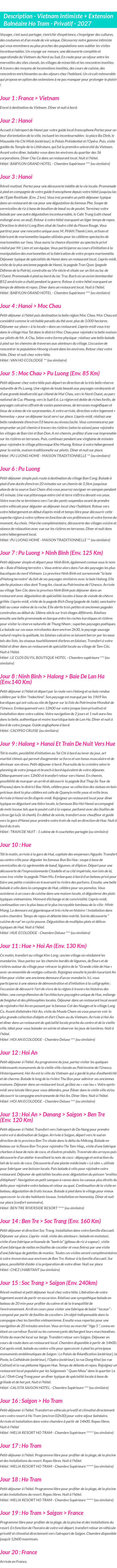Détails du séjour