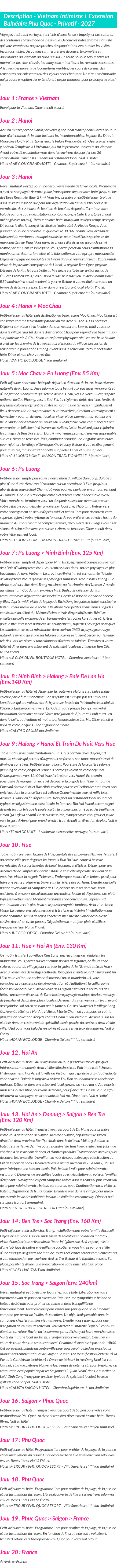 Détails du séjour