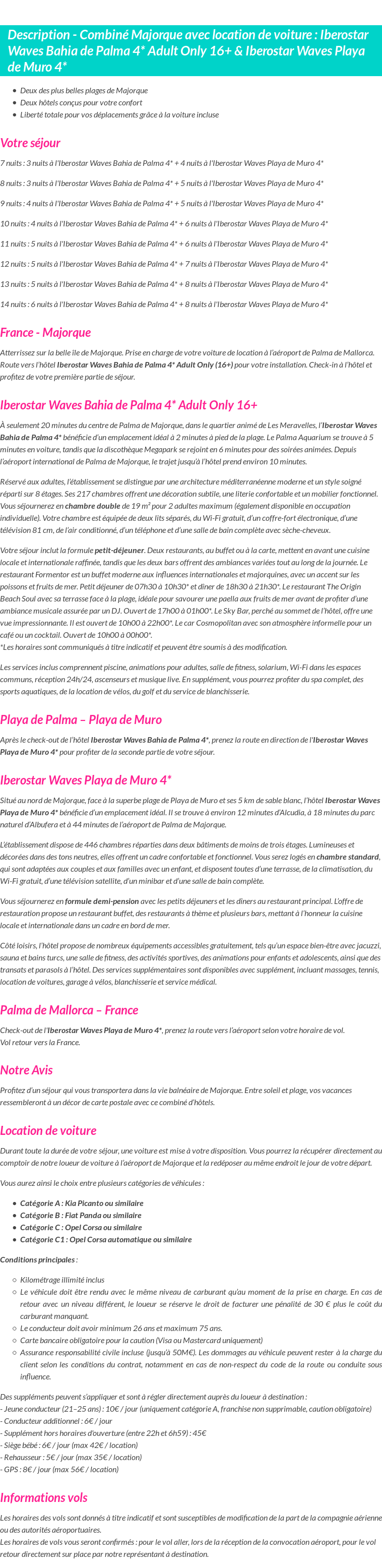 Détails du séjour