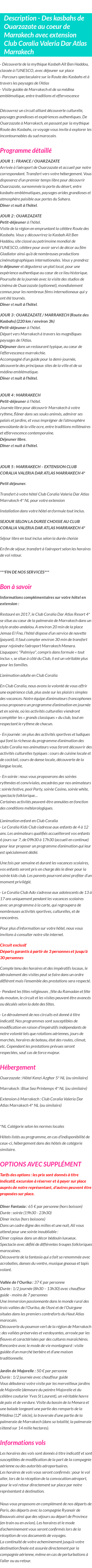 Détails du séjour