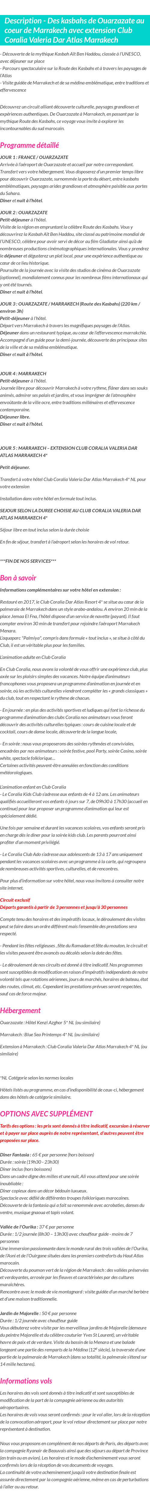 Détails du séjour