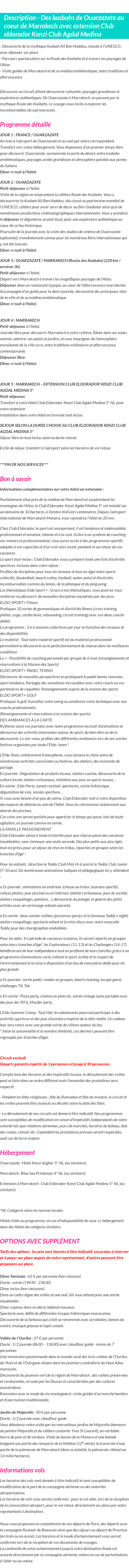 Détails du séjour