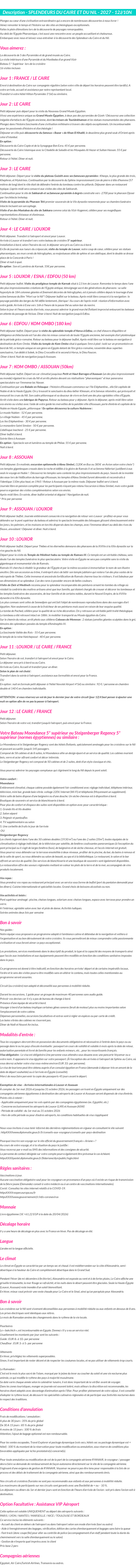 Détails du séjour