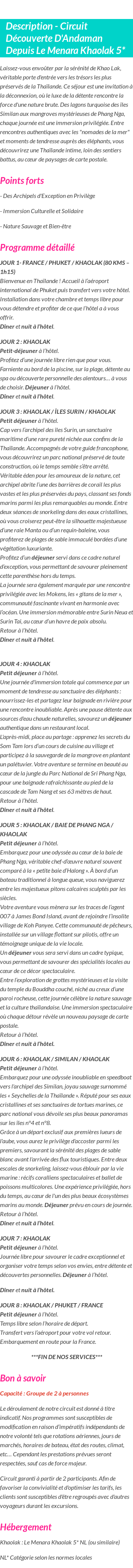 Détails du séjour