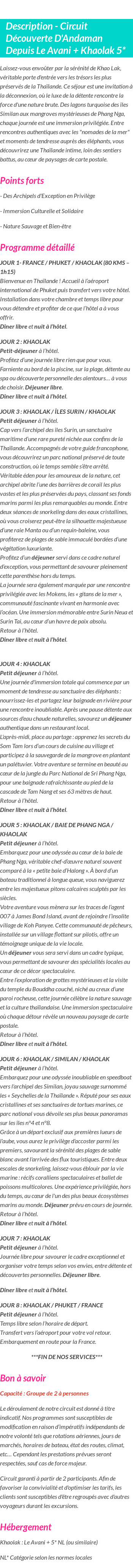 Détails du séjour