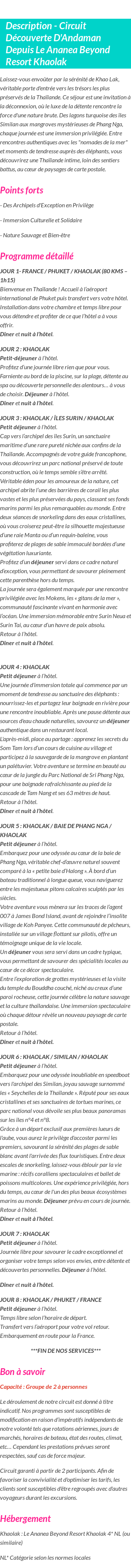Détails du séjour