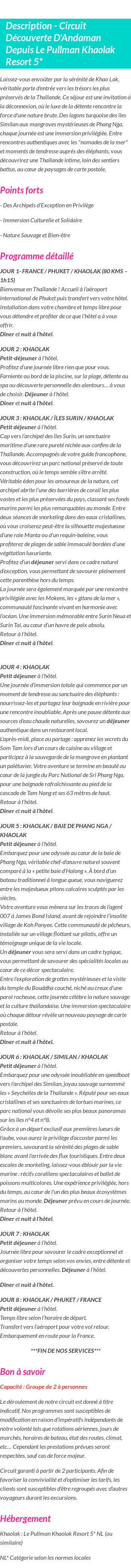Détails du séjour