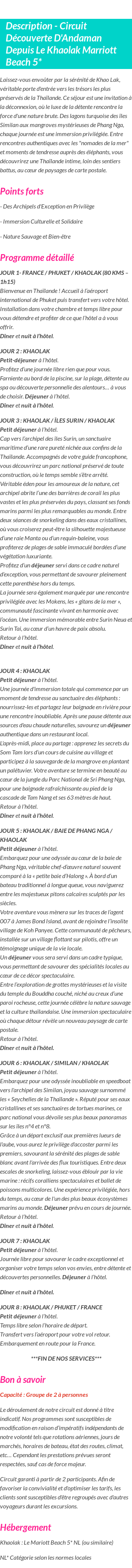 Détails du séjour