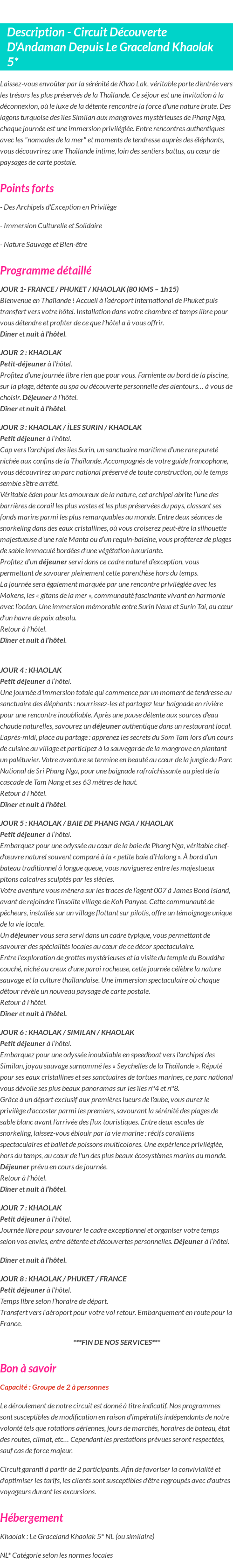 Détails du séjour